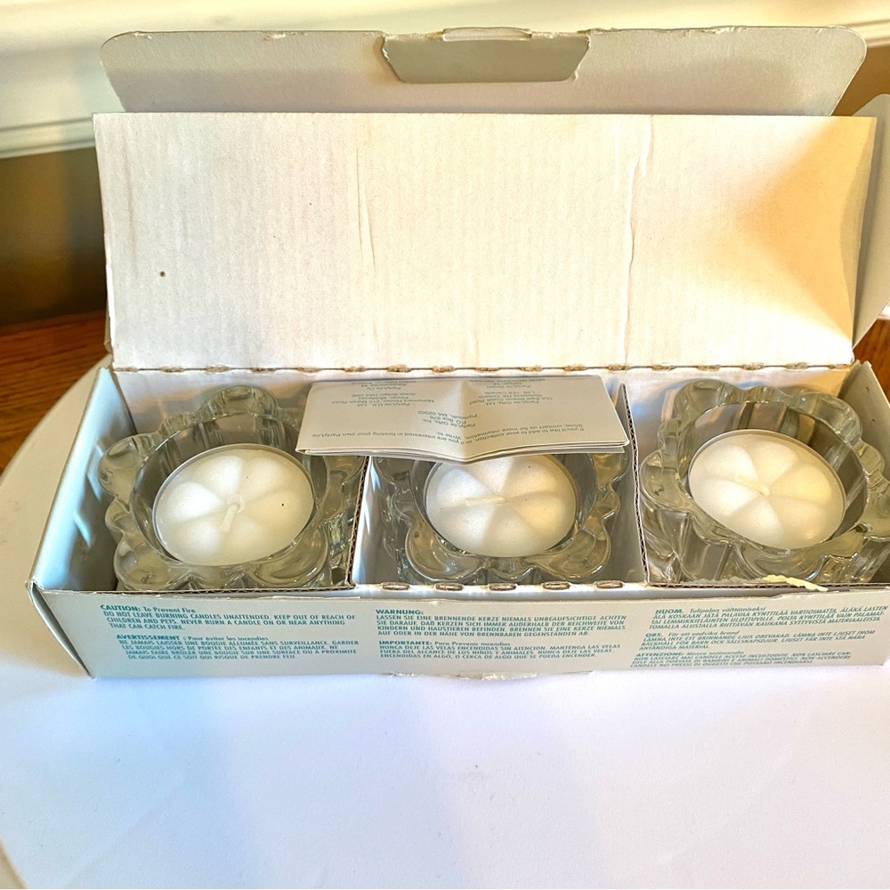 🐭 SALE! Partylite Daisy new tea light trio clear glass glass new in box